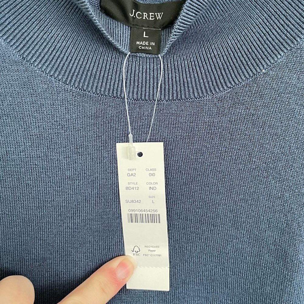 NWT J Crew Mockneck Silk-blend Sweater with Ribbed Trim L Large in Soft Blue - Picture 8 of 9